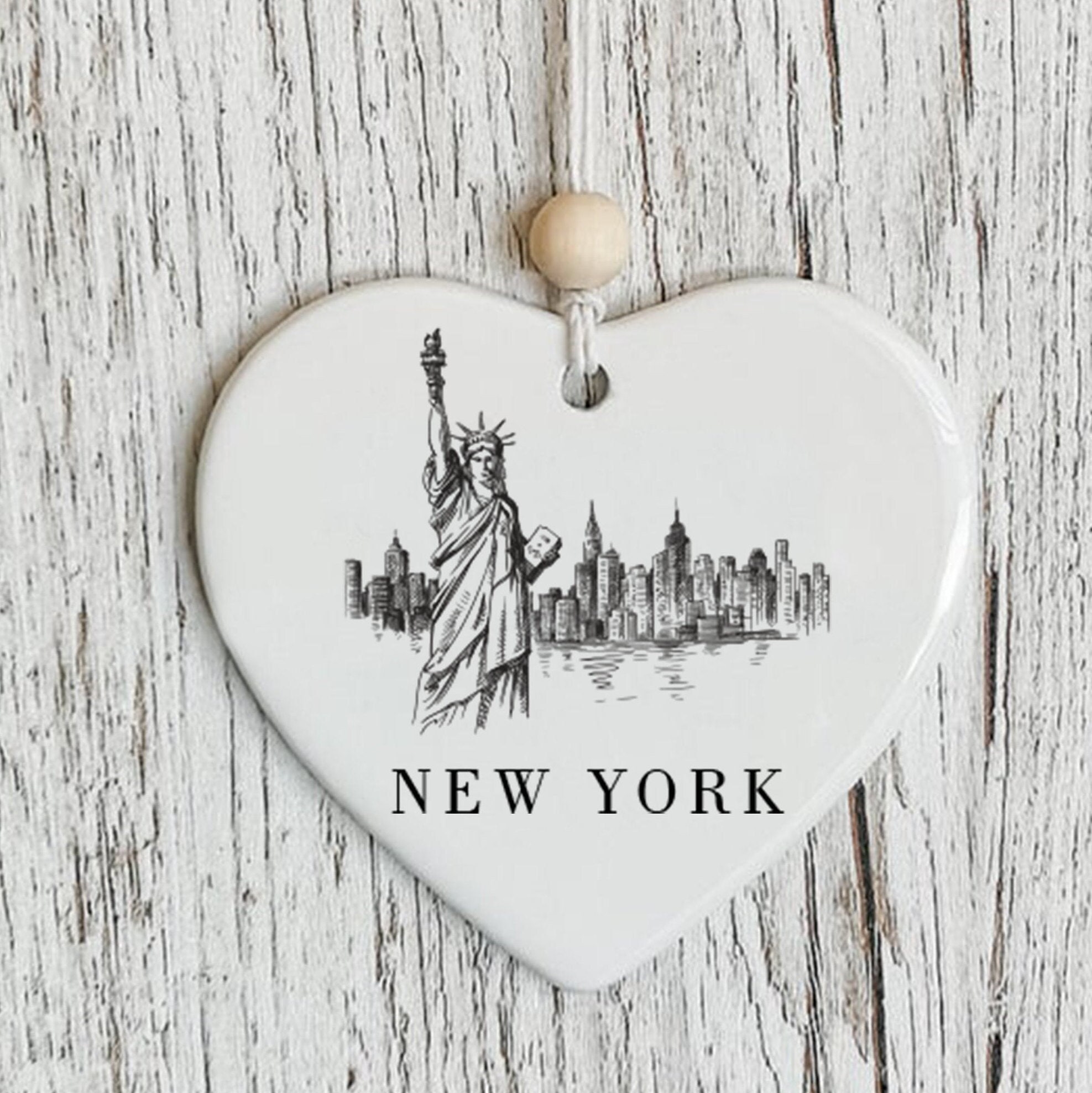 New York Custom Text Decoration Heart | Ceramic Ornament Tag