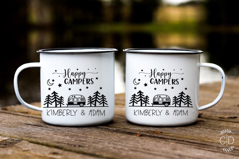 Camping Mug Happy Campers Campfire Mug, personalized Glamping Mug Wedding Camper Mug image 1