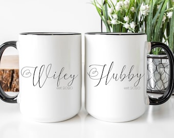 Hubby and Wifey, Couples Mug- Husband Coffee Mug- Wife Coffee Mug - Anniversary Mug -  Personalized Gifts For Husband and Wife All Occasions
