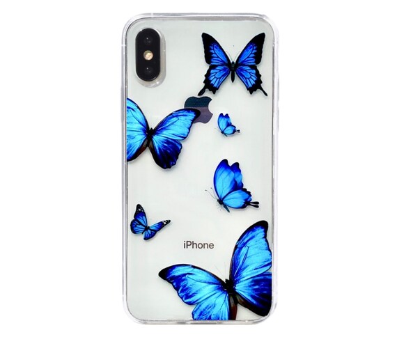 Blue Butterfly Transparent Clear iPhone XR iPhone XS Case iPhone 8 Plus Case iPhone 7 Case iPhone X Case iPhone 11 Case iPhone 11 Pro Case