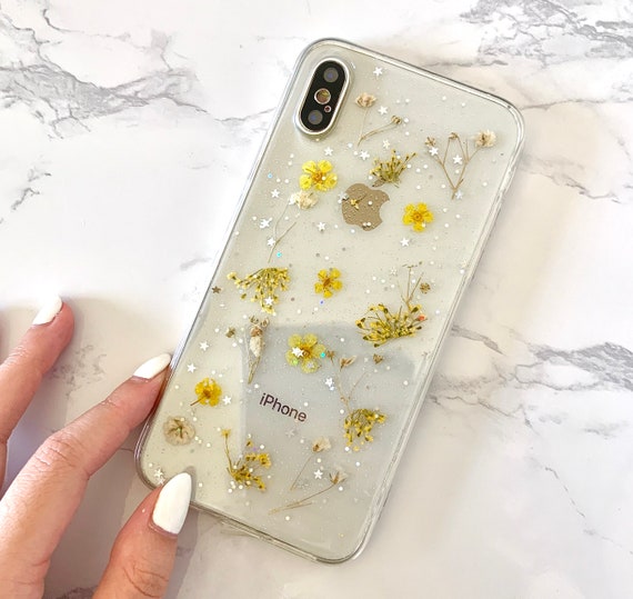 Pressed Flowers Floral Transparent Glitter Cute Clear iPhone XR