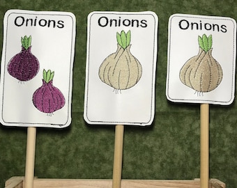 Onions Garden Markers Stakes - ITH Embroidery Design Files - Instant Download - 4x4 5x7 hoop - Plant Labels - Gardeners Gift - Vegetable