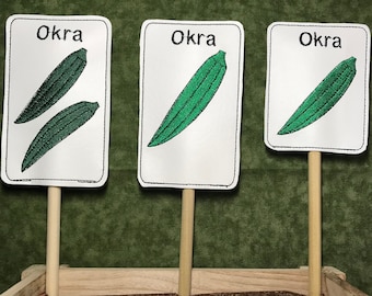 Okra Garten Marker Stakes - ITH Stickmusterdateien - Instant Download - 10x10, 12x18 Rahmen - Pflanzenetiketten - Gärtner Geschenk - Gemüse