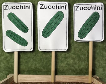 Zucchini Garten Marker Stakes - ITH Stickmusterdateien - Instant Download - 4x4 5x7 Stickrahmen - Gärtner Geschenke - Gemüse