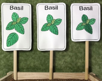 Basil Garden Markers Stakes - ITH Embroidery Design Files - Instant Download - 4x4 5x7 Hoop - Gardeners Gift - Herbs