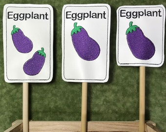 Aubergine Garten Marker Stakes - ITH Stickmusterdateien - Instant Download - 4x4 5x7 Rahmen - Gärtner Geschenk - Gemüse