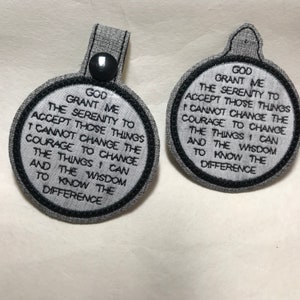Serenity Prayer Key Fob Chain Embroidery Design File - Snap Tab - Eyelet - In the hoop 4x4 & 5x7 Digital Download File - Instant Download