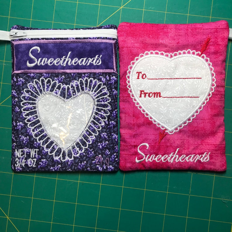 Sweethearts Tasche, Valentinstag behandeln ITH Embroidery Designs, gefüttert Reißverschluss 5x7 digitale Datei In The Hoop Instant Download Bild 4