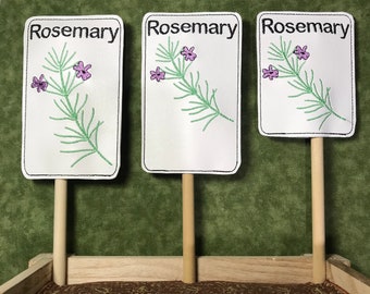 Rosemary Garden Markers Stakes - ITH Embroidery Design Files = Instant Download - 4x4 5x7 Hoop - Gardeners Gift - Herbs
