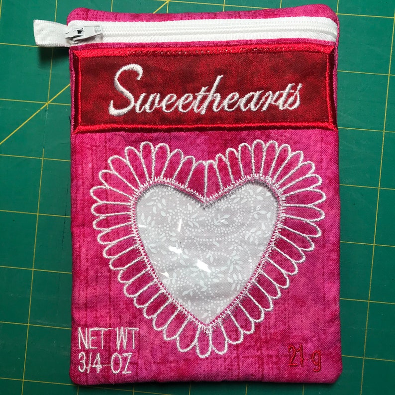 Sweethearts Tasche, Valentinstag behandeln ITH Embroidery Designs, gefüttert Reißverschluss 5x7 digitale Datei In The Hoop Instant Download Bild 2