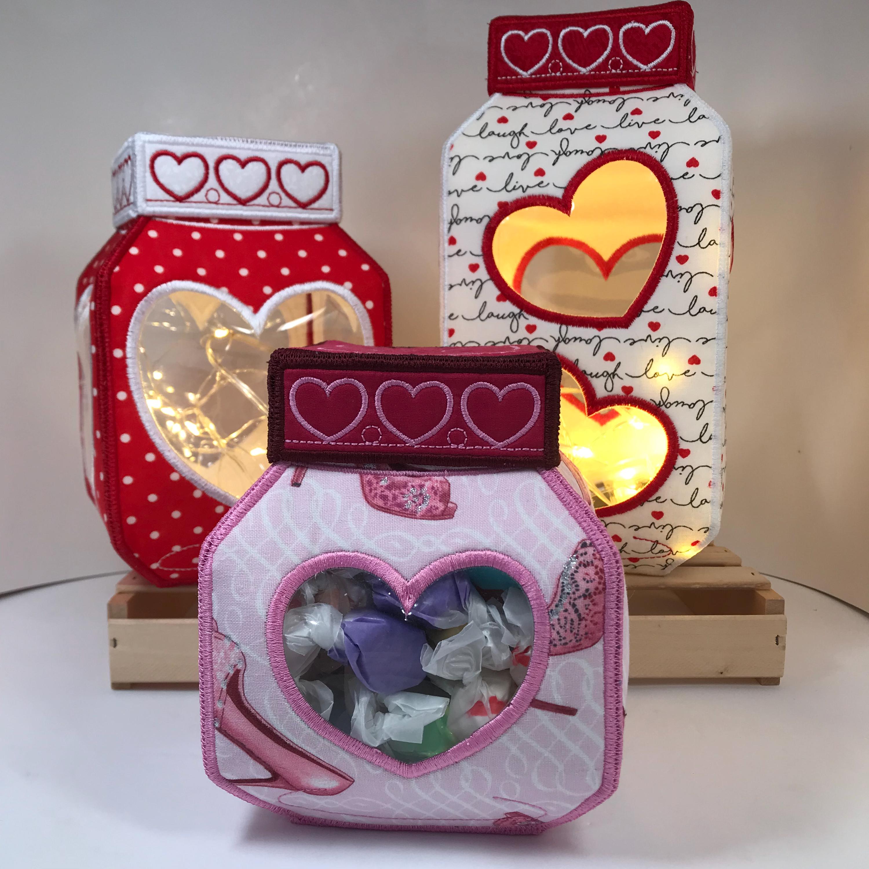 Mason Jar Heart Window Gift Box Embroidery Design Set, 5x7 and 6x10 hoop, ITH Machine Embroidery, Instant Download - Large