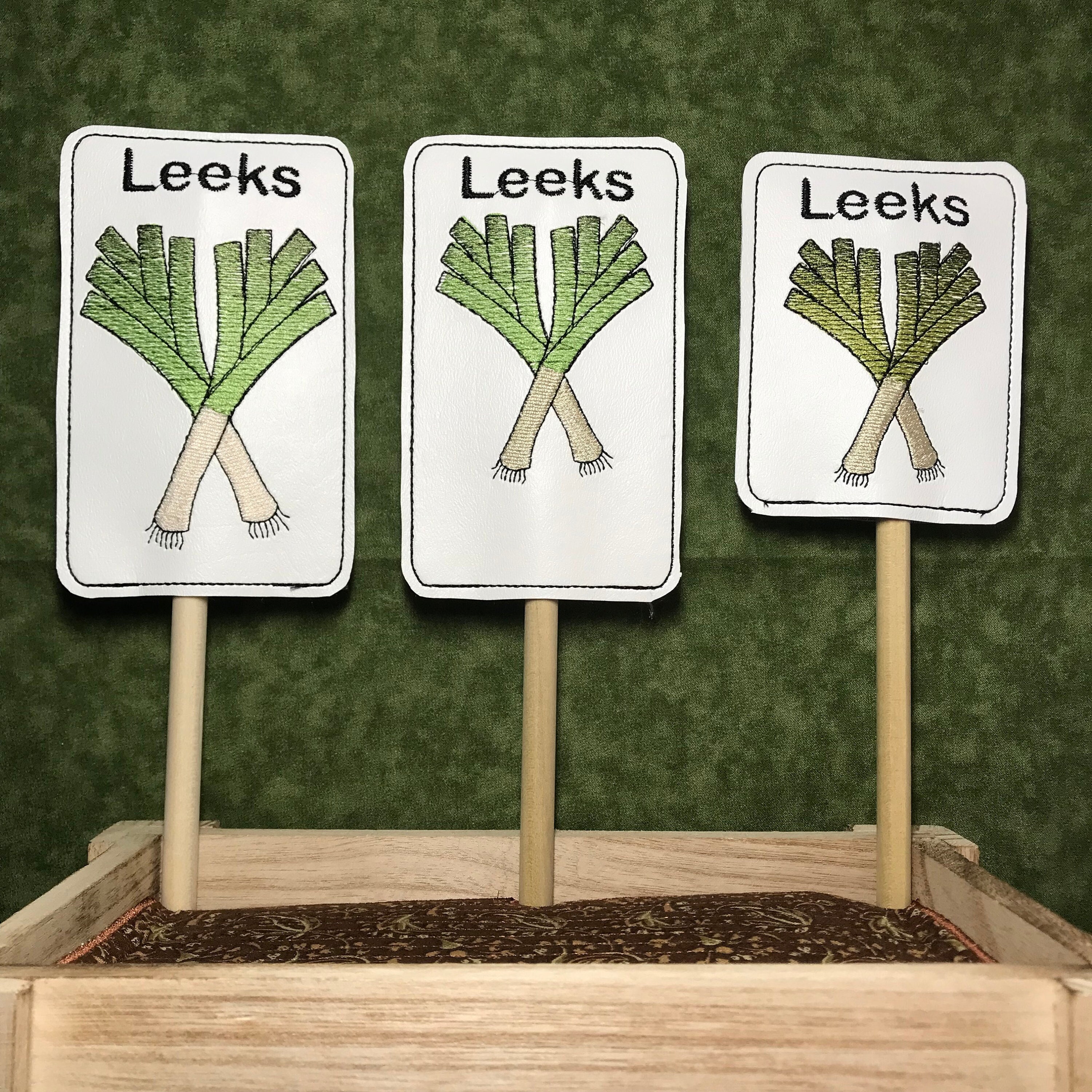 Leeks Garden Markers Stakes - ITH Embroidery Design Files - Instant Download - 4x4 & 5x7 hoop - Plant Labels - Gardeners Gift - Vegetable