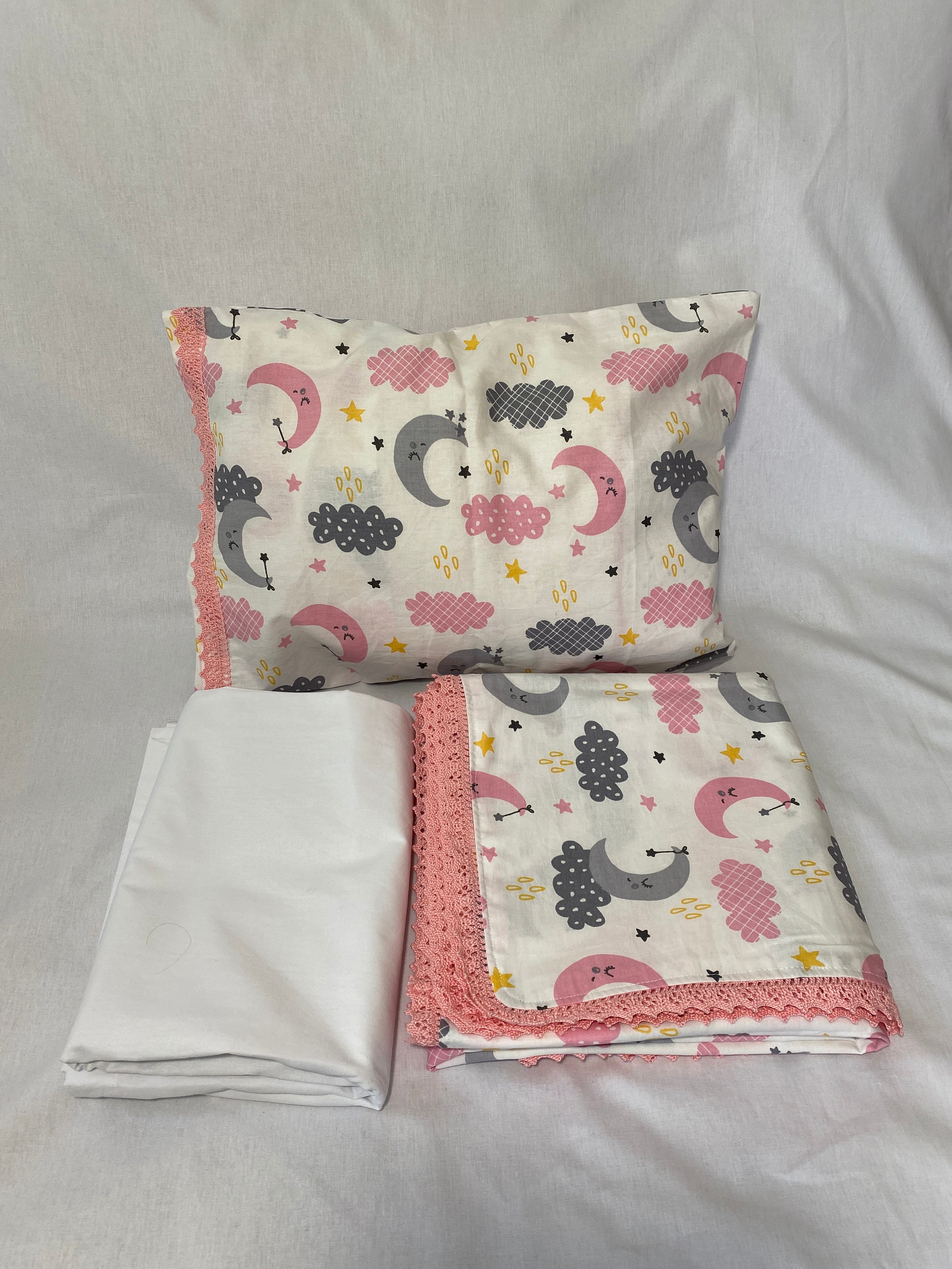 Baby Bedding Set with Crochet edge baby blanket Sheet Pillow Etsy