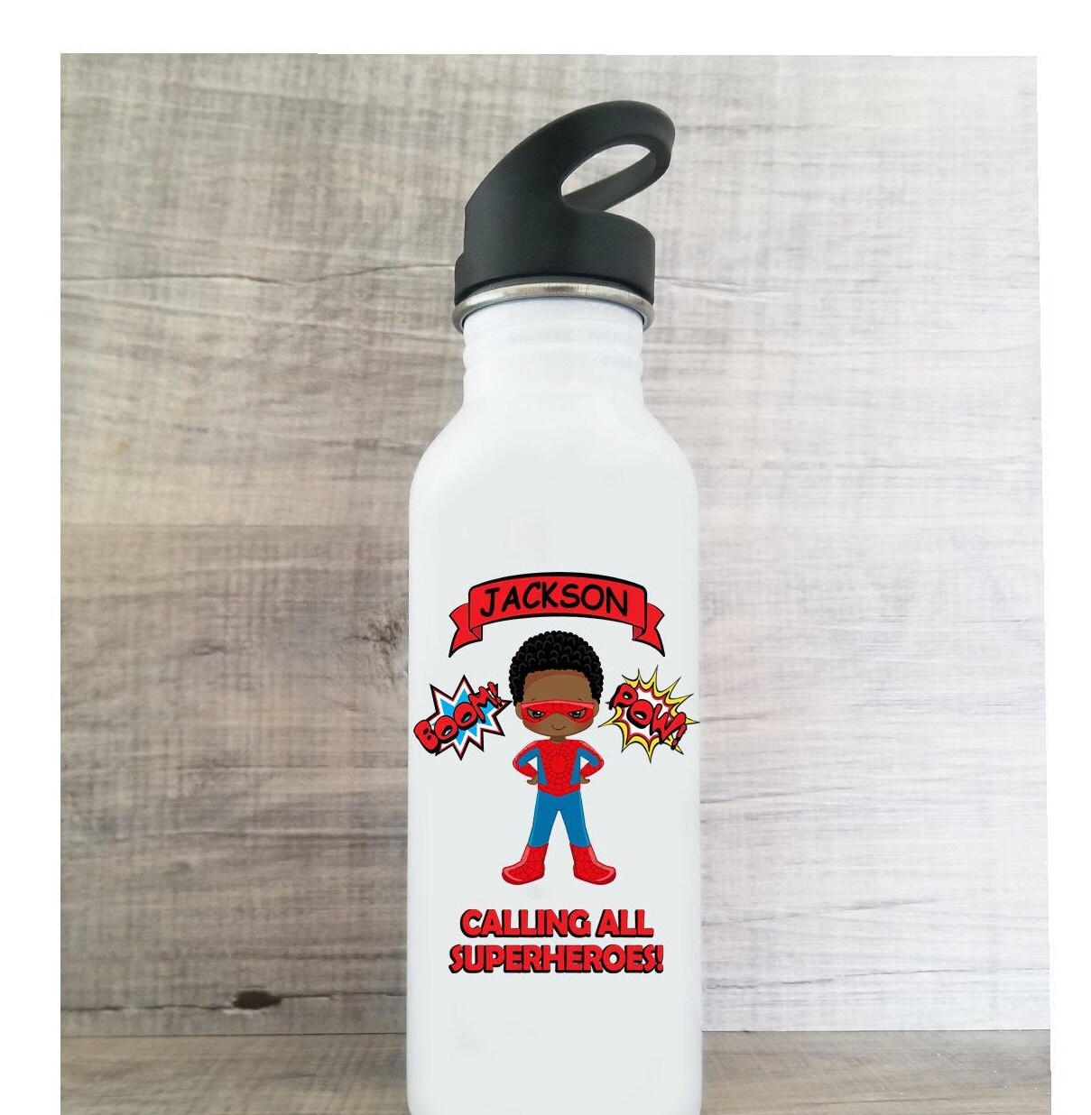 Personalised Superheroes Water Bottle 500ml School Kid Gift Idea Batman Deadpool 