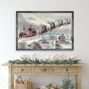 Vintage Santa&#39;s Sleigh Christmas Print, Classic Winter Wall Decor (Instant Download)