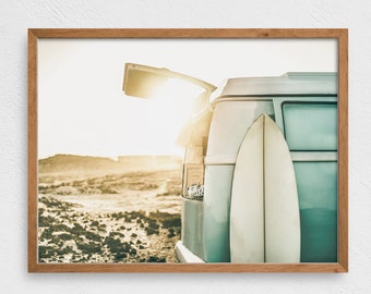 Beach Van Surfboard Print, Retro VW Van, Hawaii Decor (Digital Download)