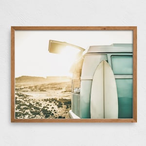 Beach Van Surfboard Print, Retro VW Van, Hawaii Decor (Digital Download)