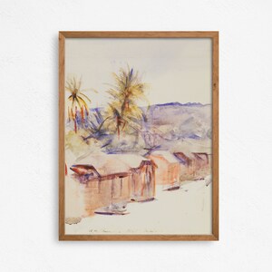 Aquarela de cabana tropical, para impressão, decoração de parede de praia, impressão de praia, impressão do Havaí, Flórida vintage, ilha