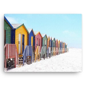 Colorful Beach Huts on Canvas (various sizes), Canvas, Beach Wall Decor, Beach Print, Ocean, Beach, Tropical