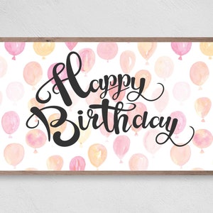 Compleanno Samsung Frame TV Art, palloncini rosa buon compleanno, Samsung Art TV, download digitale per Samsung Frame, compleanno, download istantaneo