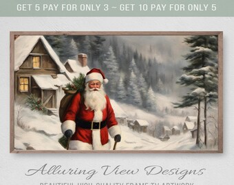 Vintage Santa's Snowy Delivery, Samsung Frame TV Art (Digital Download)