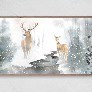 Samsung Frame TV Art, Winter Deer Watercolor, Instant Download, Winter, Frame TV Art, Samsung Art TV, Digital Download for Samsung Frame