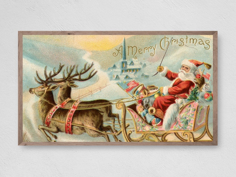 Winter Frame TV Art Samsung Frame TV Art Christmas Instant Download Santa Vintage Santa/'s Sleigh Christmas Samsung Art TV