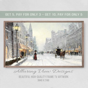 Winter City Snow Scene, Samsung Frame TV Art (Digital Download)