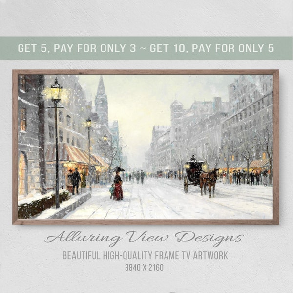 Samsung Frame TV Art, Winter Snow in the City, Instant Download, Winter, Christmas, Snow, Frame TV Art, Samsung Art TV, Digital Download