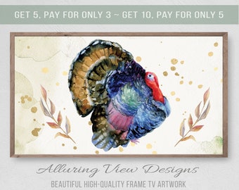 Thanksgiving Turkey Frame TV Art, Fall Watercolor (Digital Download)