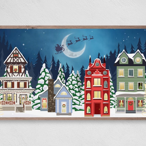 Samsung Frame TV Art Christmas Santa Over Christmas Village Etsy