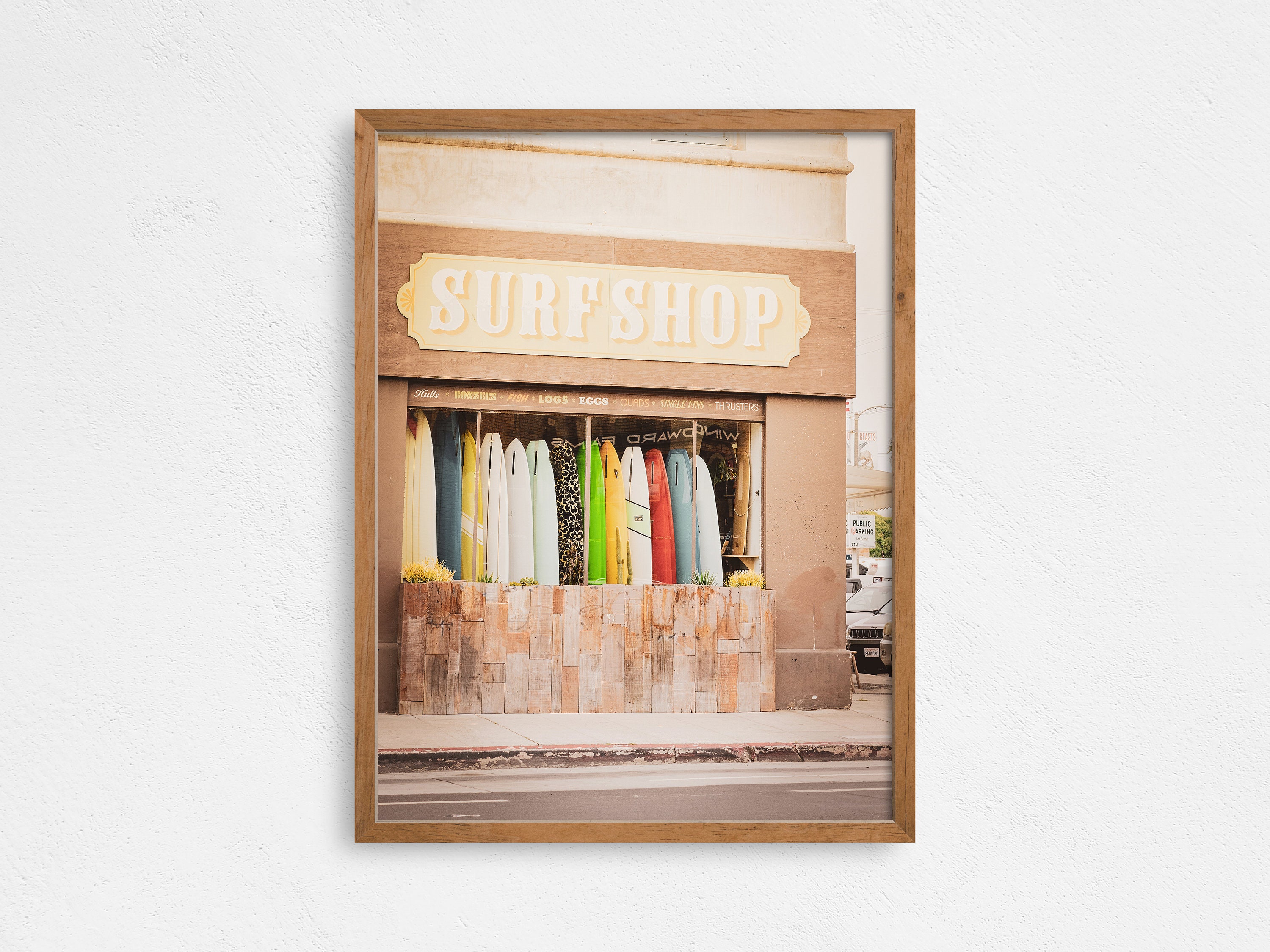 サーフショップ ビンテージ印刷物 Surf Shop by the Sea Print, Vintage Surfboards (digital Download