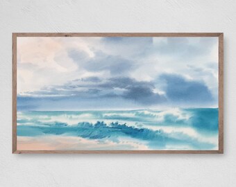 Ocean Watercolor Samsung Frame TV Art, Beach View (Digital Download)