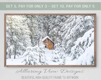 Woodland Cabin, Samsung Frame TV Art, Instant Download, Winter, Christmas, Snow, Reindeer, Frame TV Art, Samsung Art TV, Digital Download