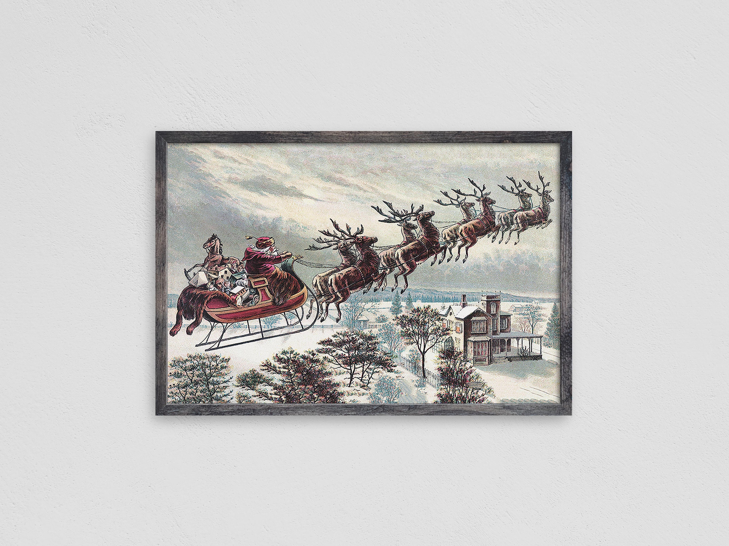 Vintage Santa's Sleigh Print Printable Christmas Wall - Etsy