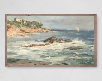 Seaside Oil Painting, Samsung Frame TV Art (Digital Download)