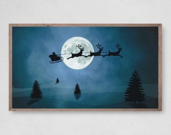 Samsung Frame TV Art Noël, Over the Moon Santa Sleigh, Téléchargement instantané, Hiver, Noël, Père Noël, Frame TV Art, Samsung Art TV