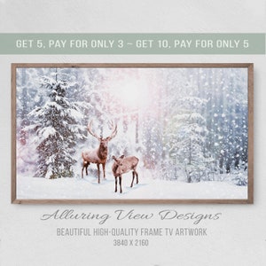 Samsung Frame TV Art Christmas, Deers in the Glistening Snow, Christmas Decor, Frame TV Art, Samsung Art Tv, Digital Download, LG tv art