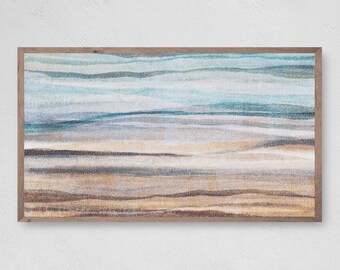 Abstract Canvas Art for Samsung Frame TV, Neutral Coastal Waves (Digital Download)