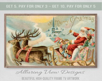 Samsung Frame TV Art Christmas, Vintage Santa&#39;s Sleigh, Instant Download, Winter, Christmas, Santa, Frame TV Art, Samsung Art TV
