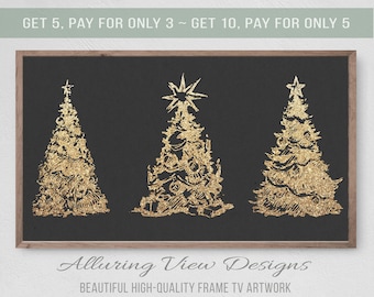 Golden Glitter Christmas Trees Frame TV Art (Digital Download)