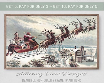 Samsung Frame TV Art Christmas, Vintage Santa&#39;s Sleigh, Instant Download, Winter, Christmas, Santa, Frame TV Art, Samsung Art TV