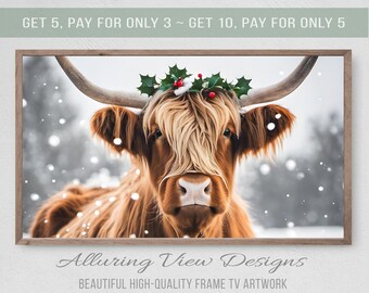 Christmas Highland Cow, Samsung Frame TV Art (Digital Download)