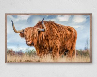 Highland Cow Portrait, Farmhouse Samsung Frame TV Art (Digital Download)