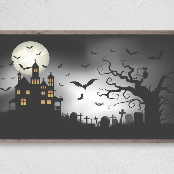 Samsung Frame TV Art Halloween, Spooky Haunted House,  Frame TV Art,  Samsung Frame Halloween Art, Digital Download Halloween