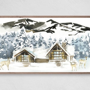 Samsung Frame TV Art, Winter Wonderland Cabin, Instant Download, Winter, Christmas, Snow, Frame TV Art, Samsung Art TV, Digital Download