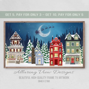 Samsung Frame TV Art Christmas, Santa over Christmas Village, Instant Download, Winter, Christmas, Frame TV Art, Samsung Art TV