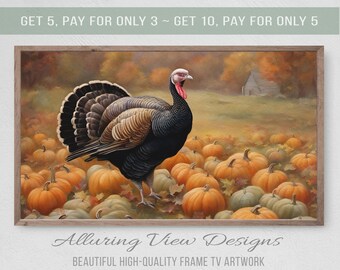 Thanksgiving Turkey Frame TV Art, Fall Pumpkin Digital Download