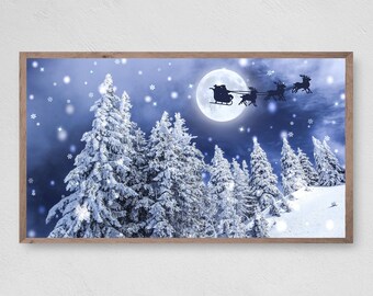 Christmas Santa's Ride Frame TV Art, Winter Snow Scene (Instant Download)