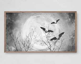 Samsung Frame TV Art Halloween, Bats in the Moon, Instant Download, Fall, Halloween, Frame TV Art, Samsung Art TV, Digital Download